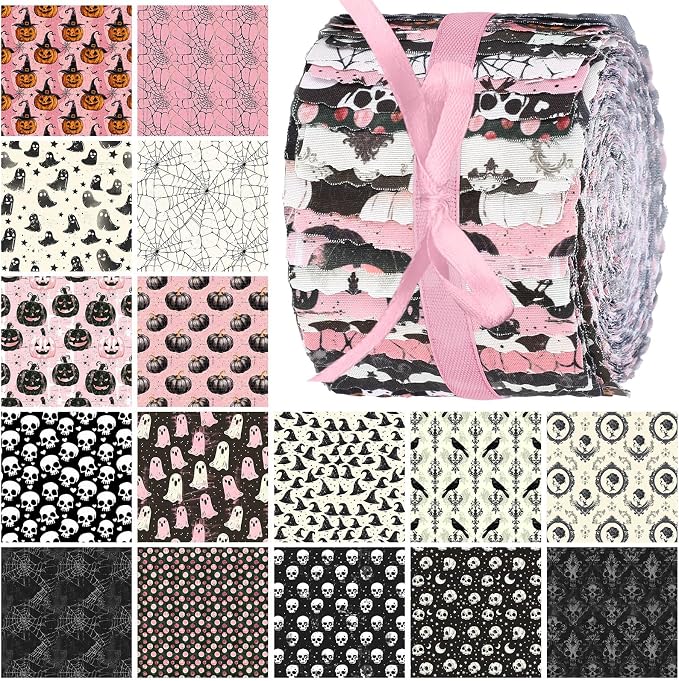Hosuly 40 Pcs Pink Halloween Fabric Vintage Pumpkin Crow Skull Ghost Spiderweb by Hosuly