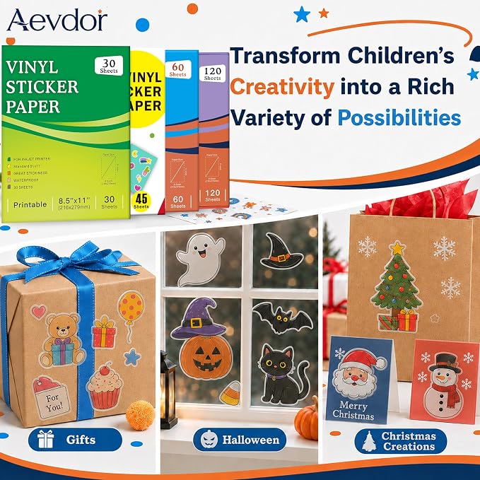 Aevdor 60-Sheet Glossy White Printable Vinyl Sticker Paper, Inkjet | Glossy - Image 8