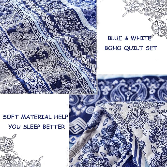 WONGS BEDDING Boho Quilt Set Twin Size, Lightweight Bedspread Coverlet Bedding - Image 6