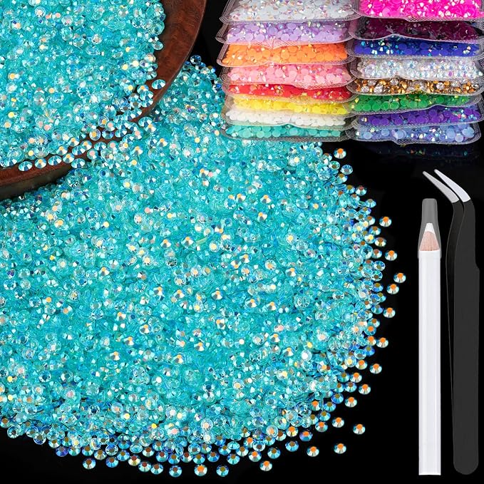 5000pcs 3mm Resin Rhinestones Bulk, Transparent Lake Blue AB Flatback Round by BELLEBOOST