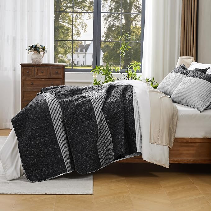Andency California King Quilt Set Black and White, 3 Pieces Grey Ultra Soft - Image 5