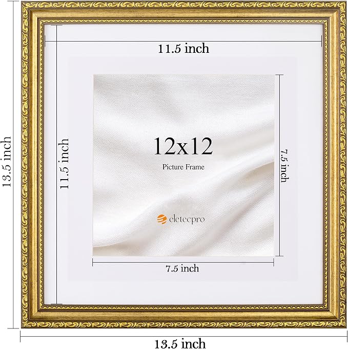 eletecpro 12x12 Vintage Picture Frame, Glass Cover, Wall Mount - Image 3