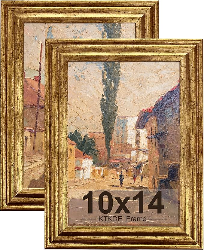 KTKDE 10x14 Picture Frame Set of 2, Ornate Vintage Gold Poster Frames by KTKDE