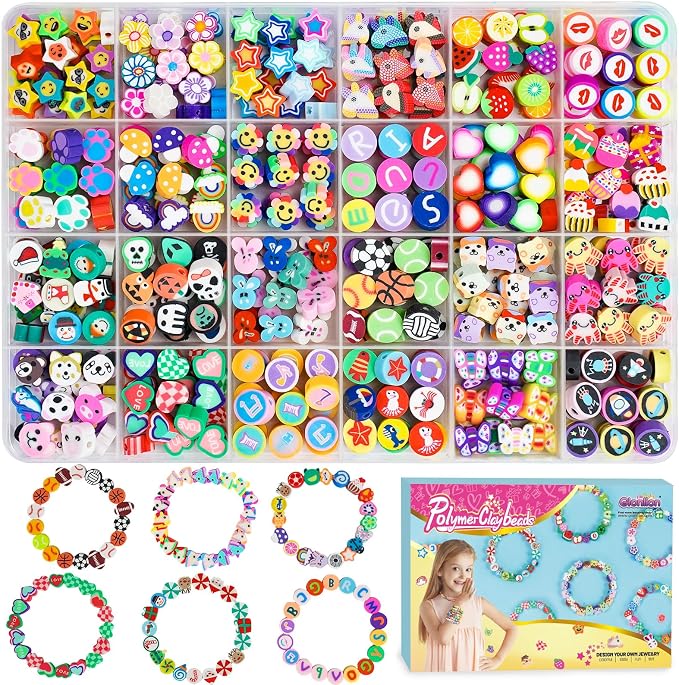 Gionlion 500 Pcs Polymer Clay Beads Bracelet Making Kit，24 Style Animal Fruit by Gionlion