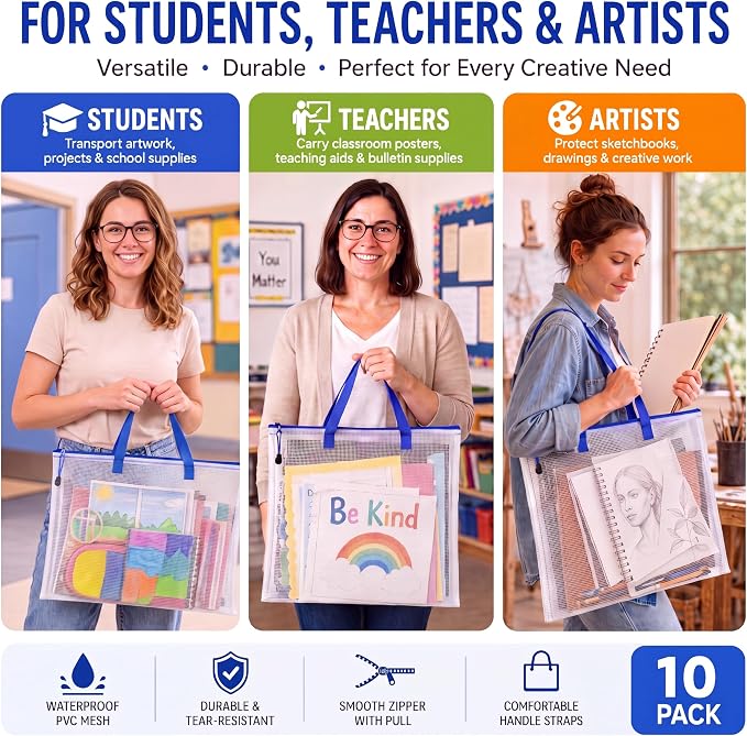 10 Pcs Art Portfolio Bags, 19 x 25 Inch Clear Poster Storage Bags - Image 4