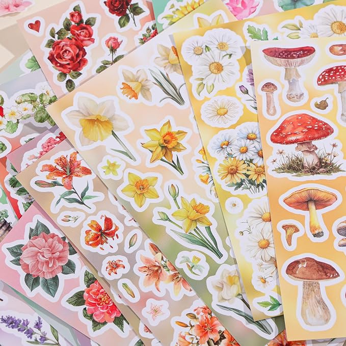 800+ PCS Floral Sticker Book for Journaling Supplies, Leaf Flower Watercolor - Image 7
