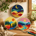Zhenqing Sun Moon Landscape Stamped Cross Stitch Kit, 3 Pack 11CT Printed - Image 2