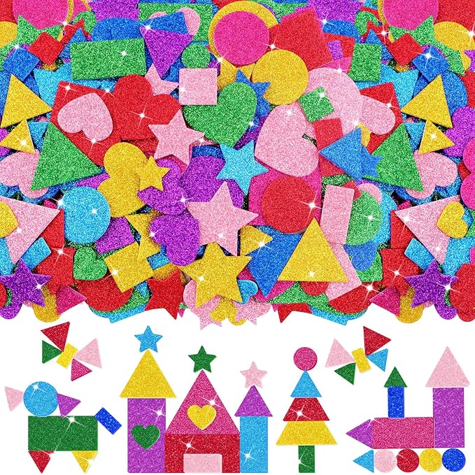 1000Pcs Glitter Foam Stickers, Colorful Self Adhesive Geometric Foam Stickers by Huimdery