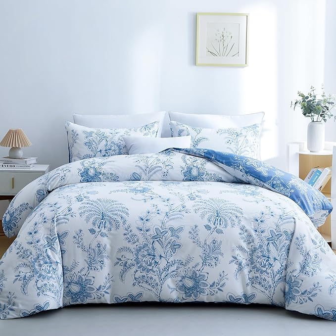 BOLINLIVING Floral Duvet Cover King Size 3 Pieces, Flower Duvet Cover by BOLINLIVING