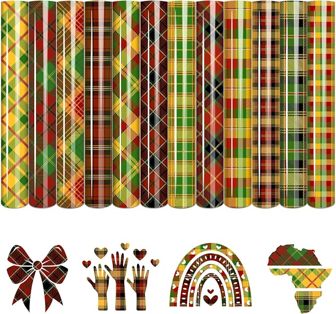 Tintnut African Plaid Heat Transfer Vinyl, 12 Sheets 12"x10" Iron on Vinyl | by Tintnut