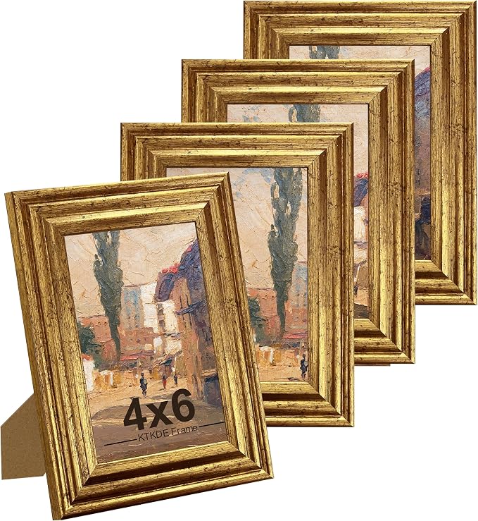 KTKDE 4x6 Picture Frame Set of 4, Ornate Vintage Gold Photo Frames by KTKDE