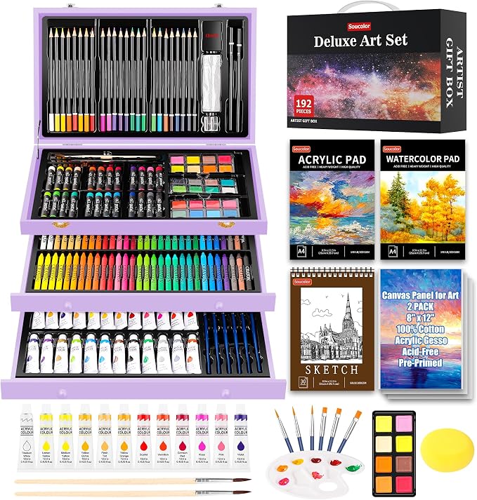 Soucolor Art Supplies, Watercolor Pad, Sketch Book, Acrylic Paint, Pencils by Soucolor