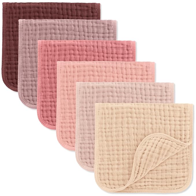 Comfy Cubs Muslin Burp Cloths 20" x 10", Pack of 6 - Large, 6-Layer, Ultra Absorbent 100% Cotton for Baby Drool and Messes - Soft, Safe & Gentle Baby Burp Cloths Set for Boys & Girls - Multi Girl