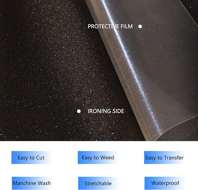 HTVVETUR Glitter HTV Vinyl Rolls Heat Transfer Vinyl - Image 4