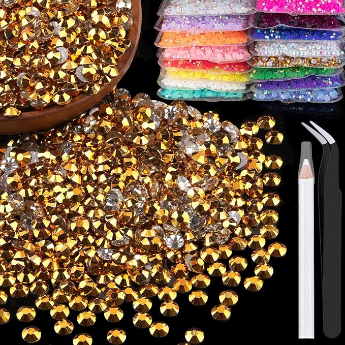 4000pcs 4mm Resin Rhinestones Bulk, Mineral Gold Flatback Round Jelly by BELLEBOOST