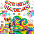175pcs Tie Dye Birthday Party Supplies, 16 Guests Tie Dye Party Tableware by Unknown
