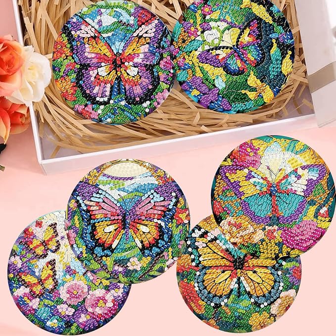 8 Pack Diamond Art Coasters, Butterfly Diamond Painting Coasters Kits | - Image 6