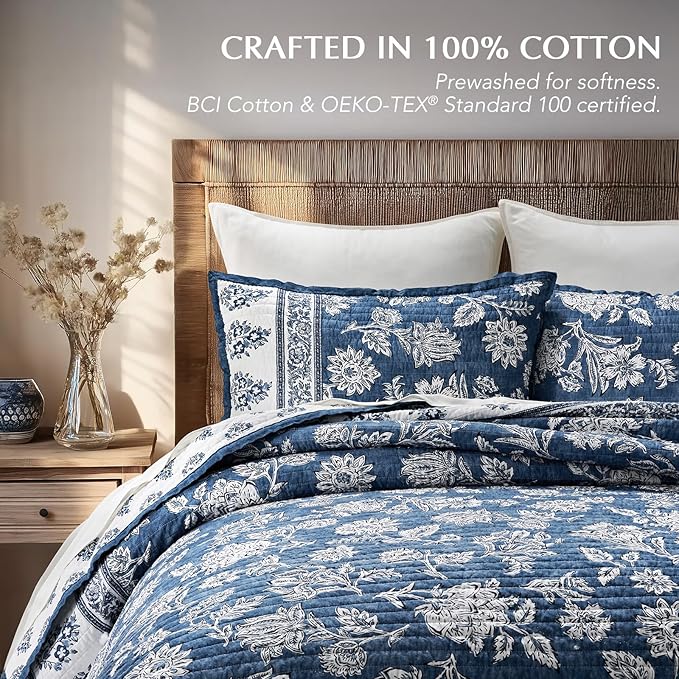 EverGrace Cotton Quilt Set Queen Size, 100% Cotton Reversible Lightweight - Image 3