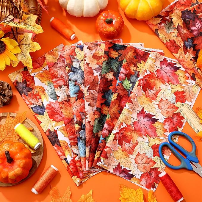 HunnmingRe 20 Pcs 10''x10'' Fall Maple Leaves Quilting Fabric Square Autumn - Image 4