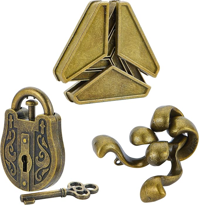 Brain Teaser Puzzles- 3 PCS Metal Puzzles Kit Metal Cast Puzzle Games Toys by Bling+Musae