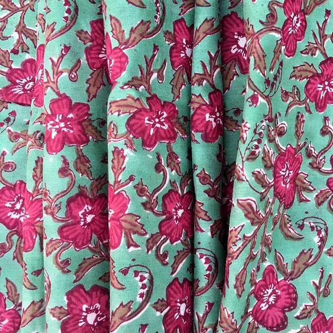 E-Tailor® Indian Ethnic 100% Cotton Voile Running Hand Block Print Natural - Image 3