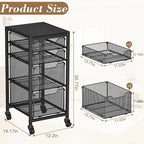 Slim Rolling Storage Cart with Drawers, Under Desk Storage with Wooden Tabletop - Image 2
