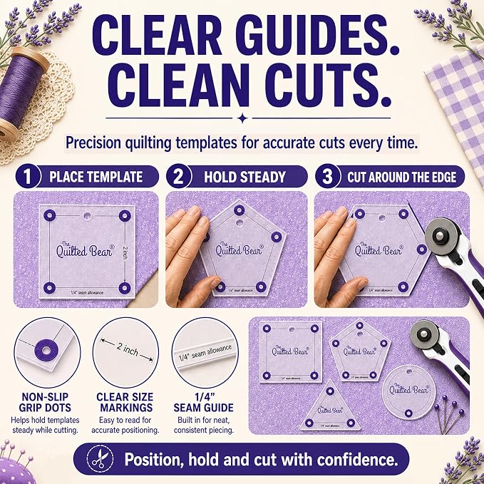 The Quilted Bear Diamond Quilting Templates – 8 Clear Non-Slip Acrylic Quilt - Image 8