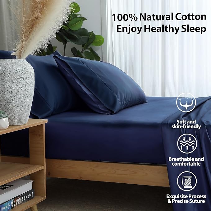 King Size Fitted Sheet Only Navy Blue, 100% Egyptian Cotton 600 Thread Count - Image 2