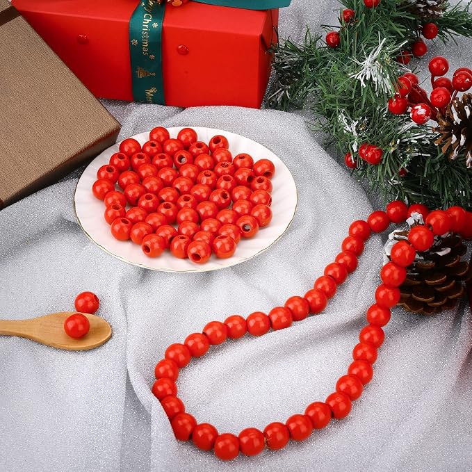 240Pcs Red Wood Beads 16mm for Craft Large Hole Wood Beads Hole: 6mm - Image 6