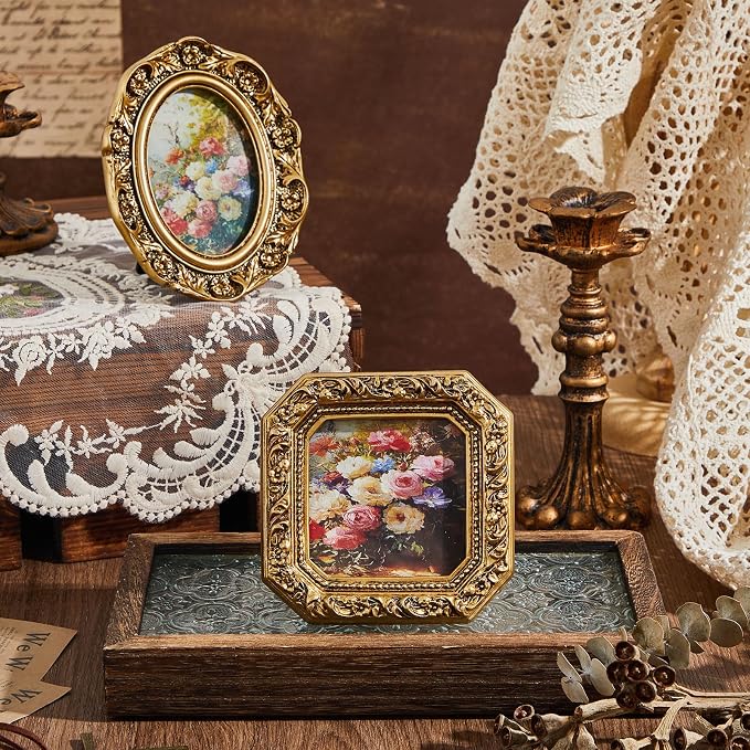 Qunclay Vintage Mini Picture Frames Set of 4, Round Rectangle Ornate Small - Image 5