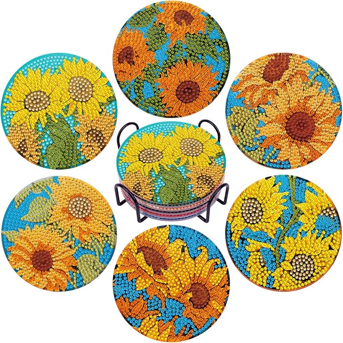 EWJRNSF 6 PCS Sunflower Diamond Painting Coasters Kit by EWJRNSFDiamondPainting