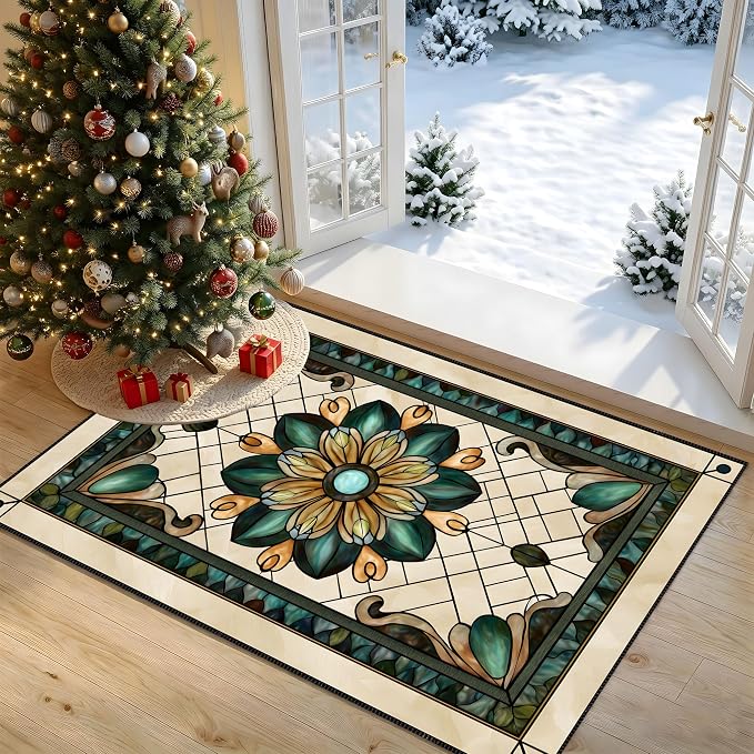 Stained Glass Floral Faux Cashmere Non-Slip Rug 15.7x23.6 Inches, Washable Low - Image 7
