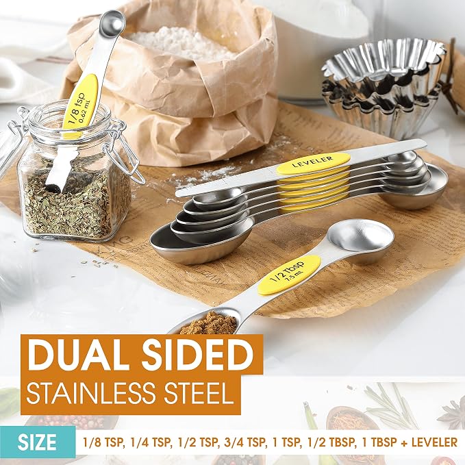 Spring Chef Yellow Stainless Steel Magnetic Measuring Spoons Set of 8 - Image 4