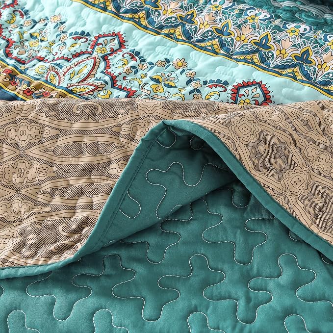 WONGS BEDDING Boho Queen Quilt Set, Lightweight Microfiber Bed Decor Bedspread - Image 8