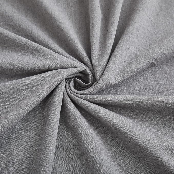 LOVQUE Light Grey Duvet Cover Full Size, 100% Washed Cotton Linen Like Bedding - Image 6
