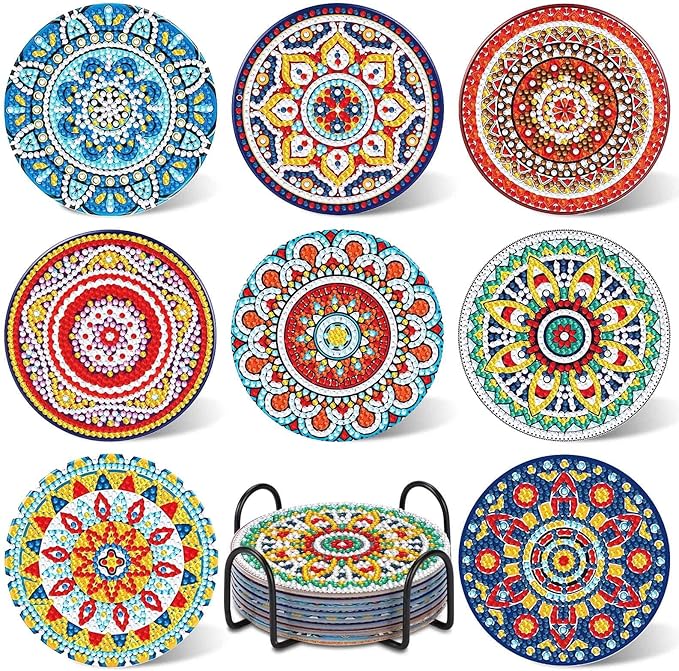 UPINS 8Pcs Mandala Diamond Art Painting Art Coasters Kits by UPINS