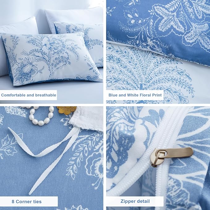 BOLINLIVING Floral Duvet Cover Full Size 3 Pieces, Flower Duvet Cover - Image 6