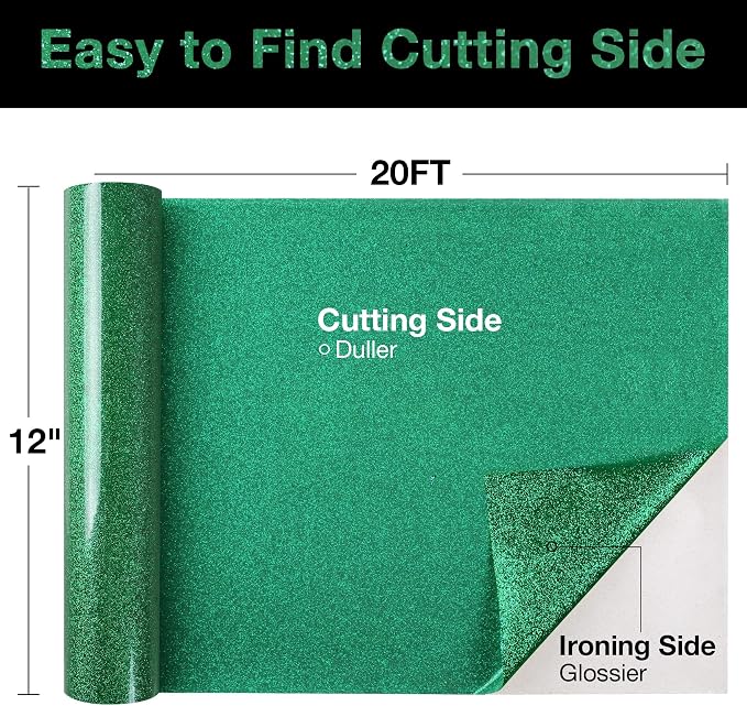 TORC Green Glitter HTV Heat Transfer Vinyl Roll 12 inch x 20 ft Iron on Vinyl - Image 2