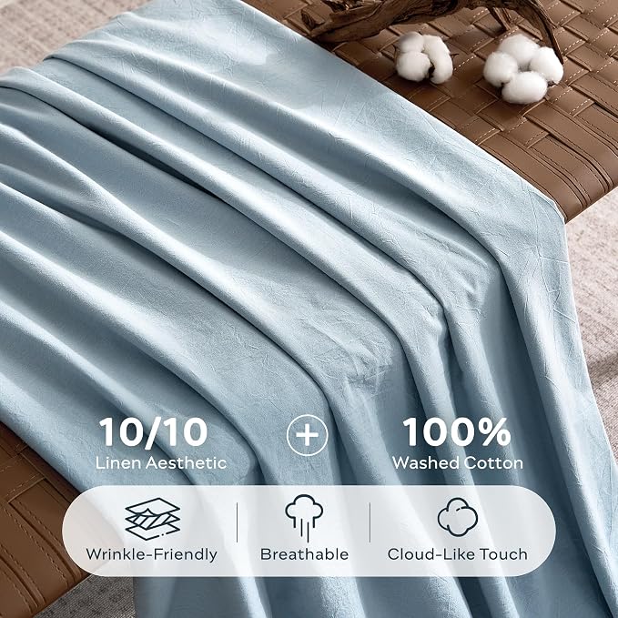 JELLYMONI 100% Washed Cotton Duvet Cover Queen – Soft, Breathable Linen-Look - Image 3