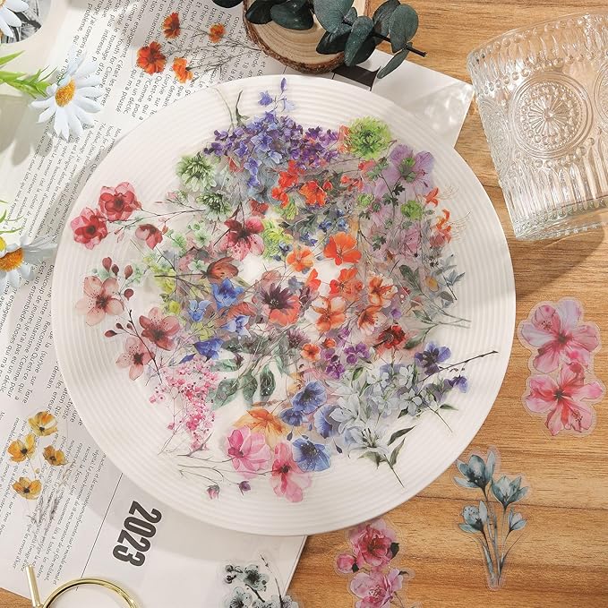 50-Pack Transparent Waterproof Watercolor Wildflower Flower Scrapbook Stickers - Image 3