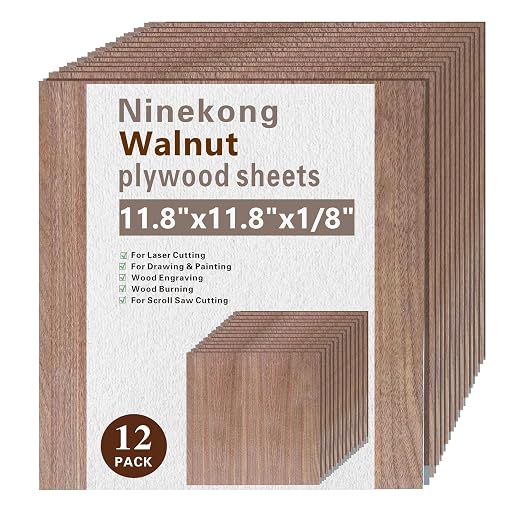 12 Pack Black Walnut Plywood Sheets 1/8", 11.8x11.8x1/8 inch Plywood Sheets by Unknown