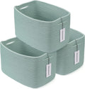 Cotton Rope storage Basket Bins Woven Basket for Organizing Shelves Rectangle Decorative Baskets For storage Clothes Toys Books Towels Square Wicker Nursery basket organizer 3 pack Green