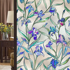 Windimiley Stained Glass Window Privacy Film: 3D Violet Floral Decorative by WindimileyDecor