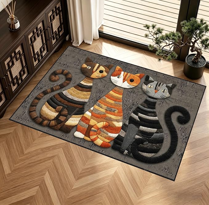 Cute Cat Faux Cashmere Non-Slip Rug 15.7x23.6 Inches, Washable Low Pile by KKYEJLQYI