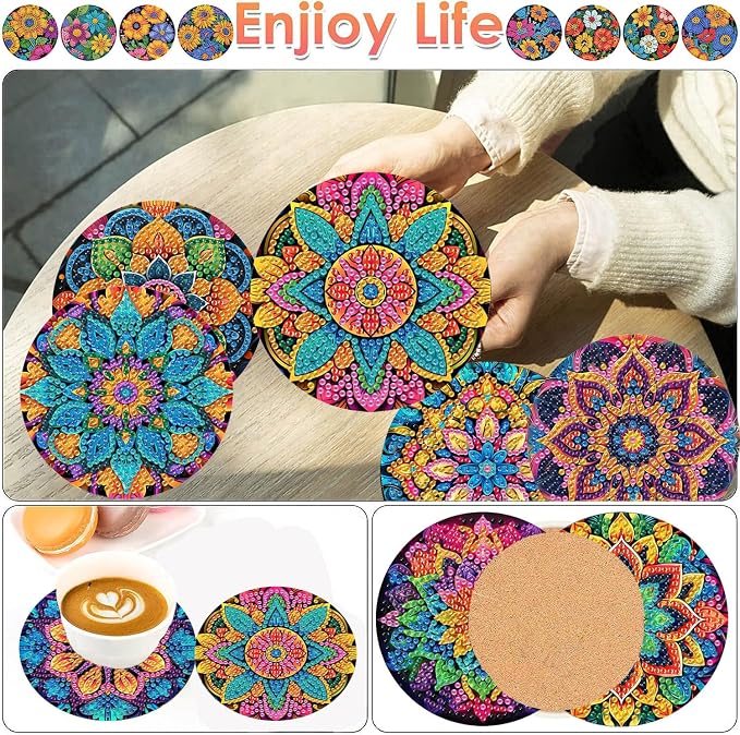 ijbnhd 8 Pcs Mandala Diamond Art Coasters Kits - Image 2