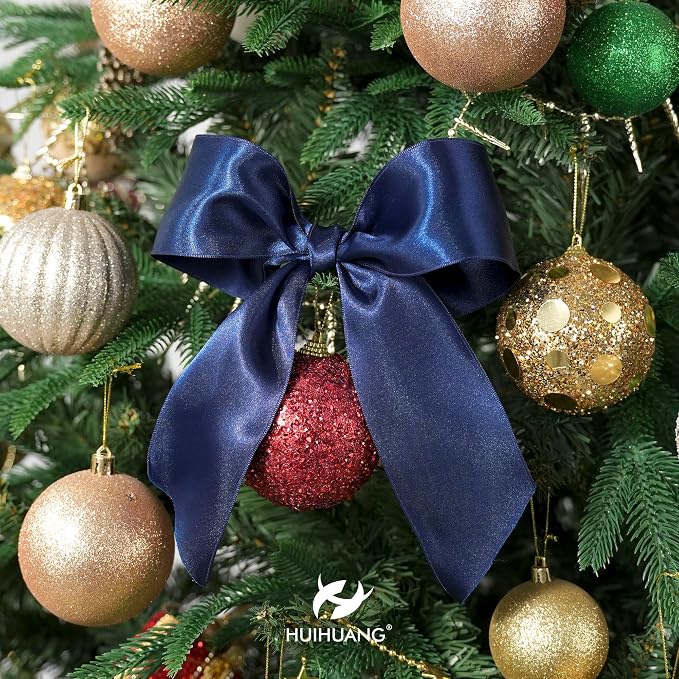 HUIHUANG Navy Blue Satin Wired Ribbon 2.5 inch Navy Wire Edge Christmas Ribbon - Image 5
