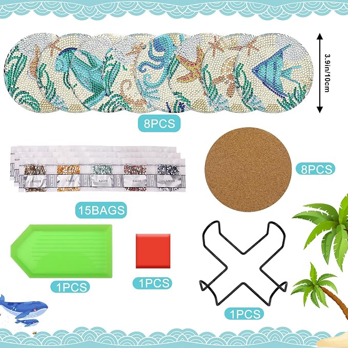 UPINS Ocean Diamond Art Painting Coaster Kit, Non Slip Coaster Art Supplies - Image 2