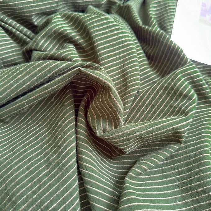 PinkMemory Green Striped Duvet Cover Queen 100% Washed Cotton Olive Green - Image 5