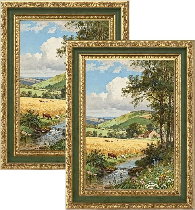 eletecpro 5x7 Vintage Picture Frame, Glass Cover, Light Green, Horizontal or by eletecpro