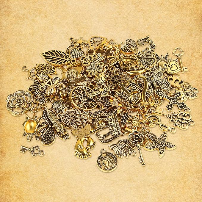 SANNIX 220Pcs Bracelet Charms Assorted Gold Plated Enamel Charms Necklace - Image 3